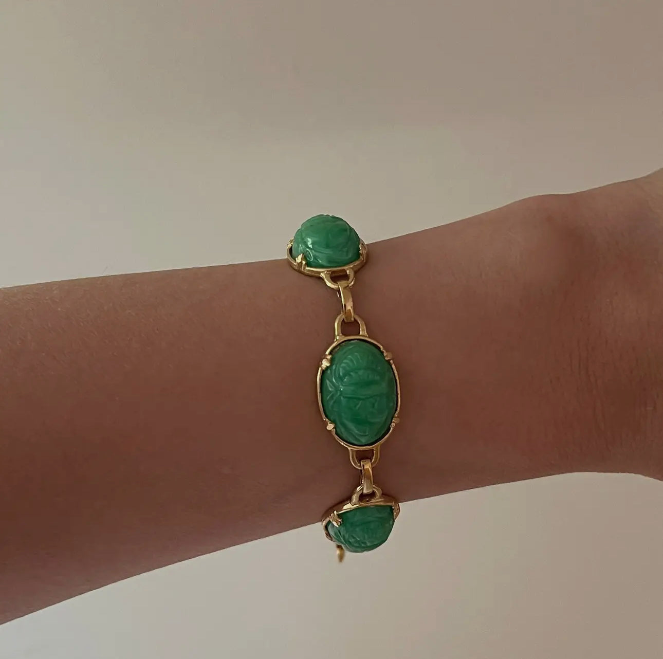 Green Scarab Cabochon Bracelet