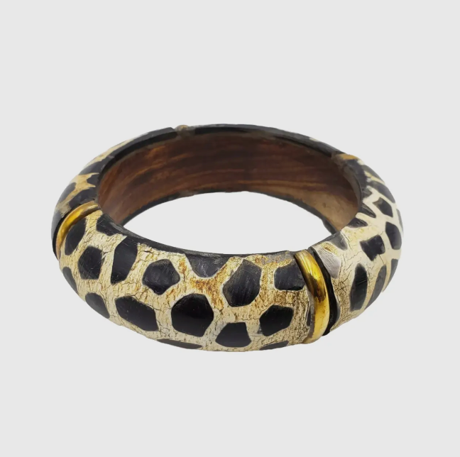 Bahati Leopard Print Horn and Wood Bangle