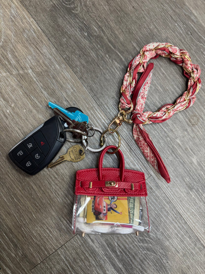 Clear Purse Keychain Accessory Holder - Red