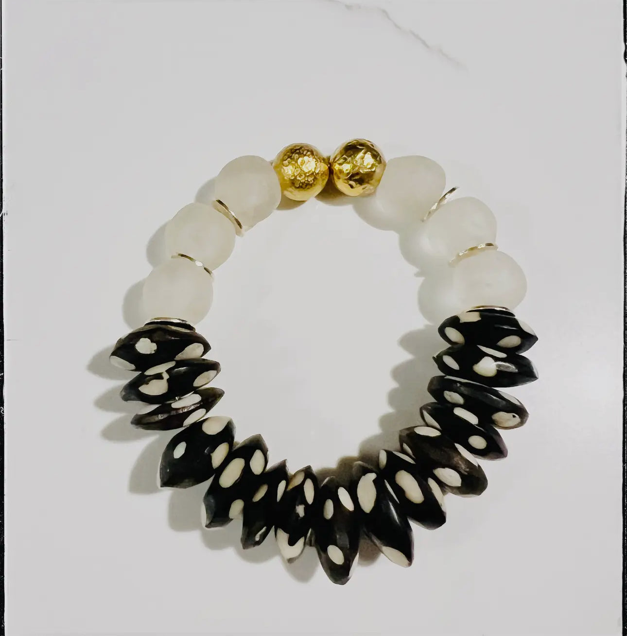 Ashanti Glass & Brass Bead Stretch Bracelet