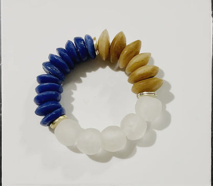 Ashanti Glass & Brass Bead Stretch Bracelet