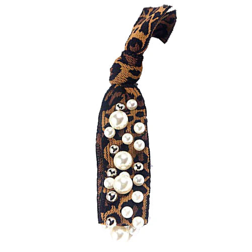 Pearl Stud Hair Tie in Cheetah