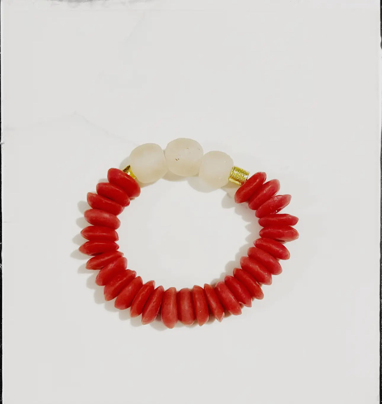 Ashanti Glass & Brass Bead Stretch Bracelet