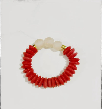 Ashanti Glass & Brass Bead Stretch Bracelet