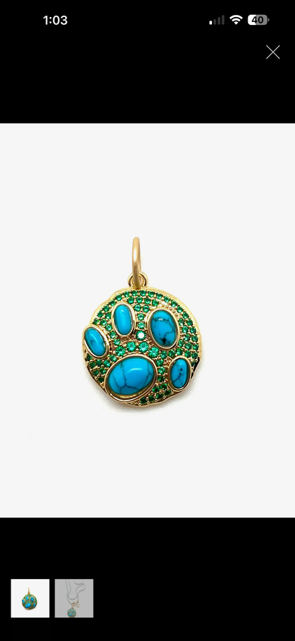 Turquoise Paw Charm (Sold without Chain)