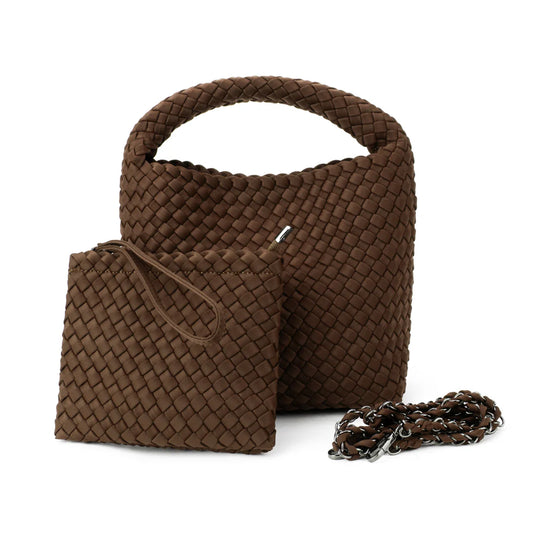 Shelly Woven Bucket Bag in Chocolate