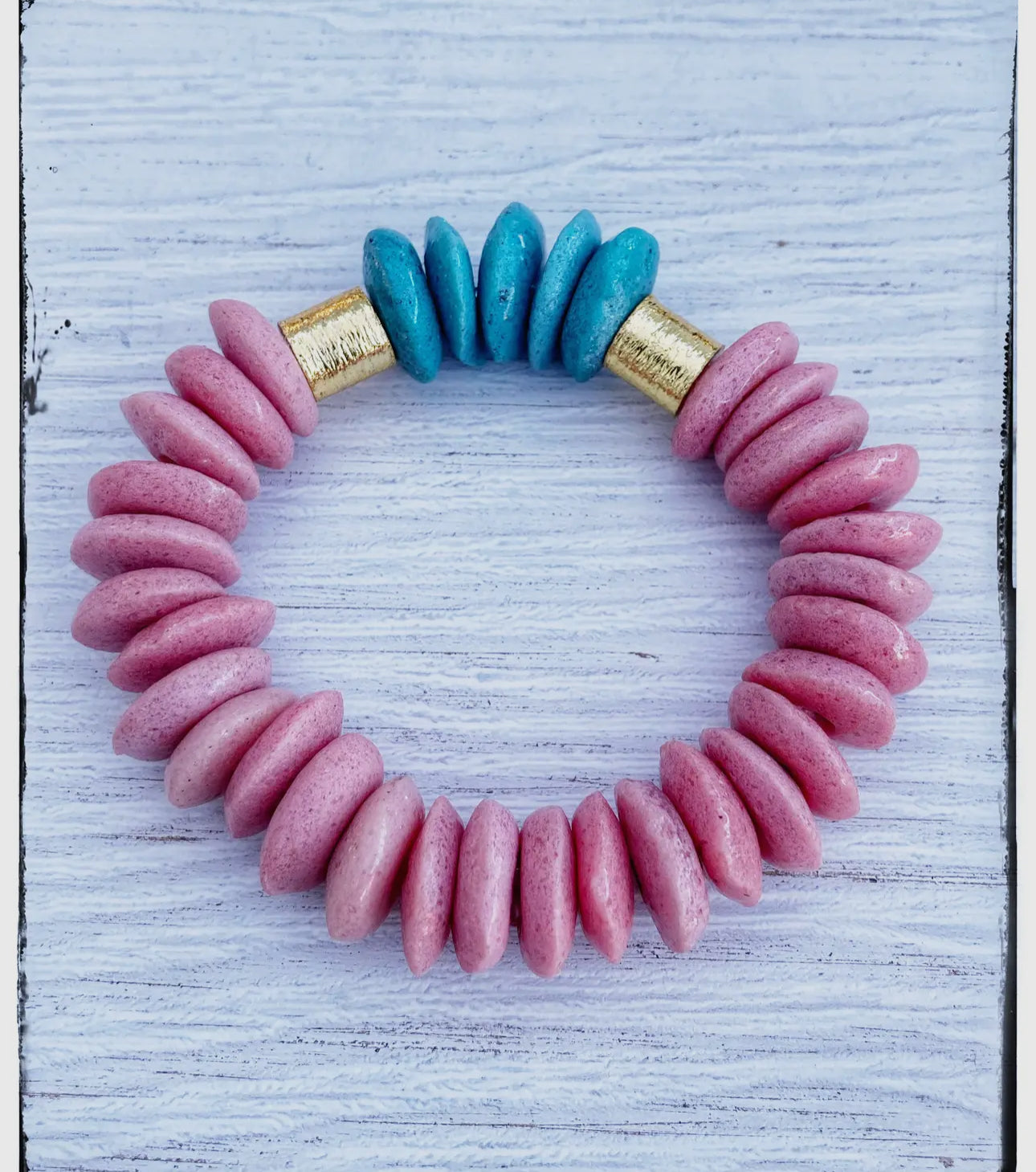 Ashanti Glass & Brass Bead Stretch Bracelet