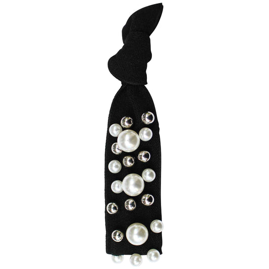 Pearl Stud Hair Tie in Black
