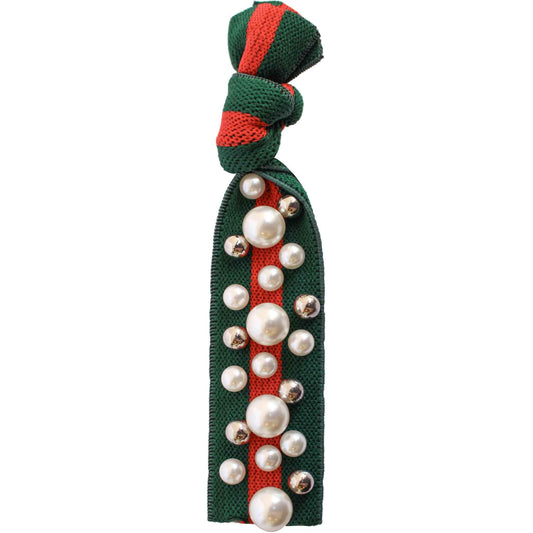 Pearl Stud Hair Tie in Green and Red