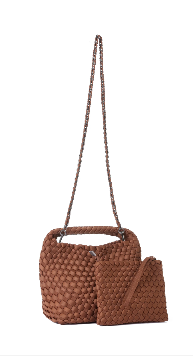 Shelly Woven Bucket Bag in Walnut