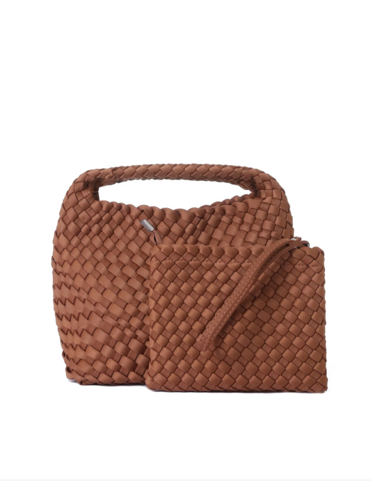 Shelly Woven Bucket Bag in Walnut