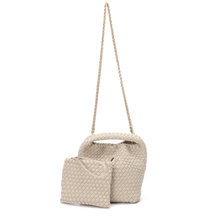 Shelly Woven Bucket Bag in Beige