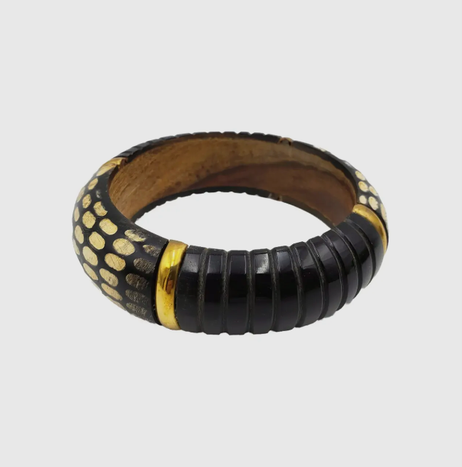 Lulu Snake Scales Horn and Wood Bangle