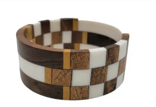 Checkered Layered Resin Wood Bangle