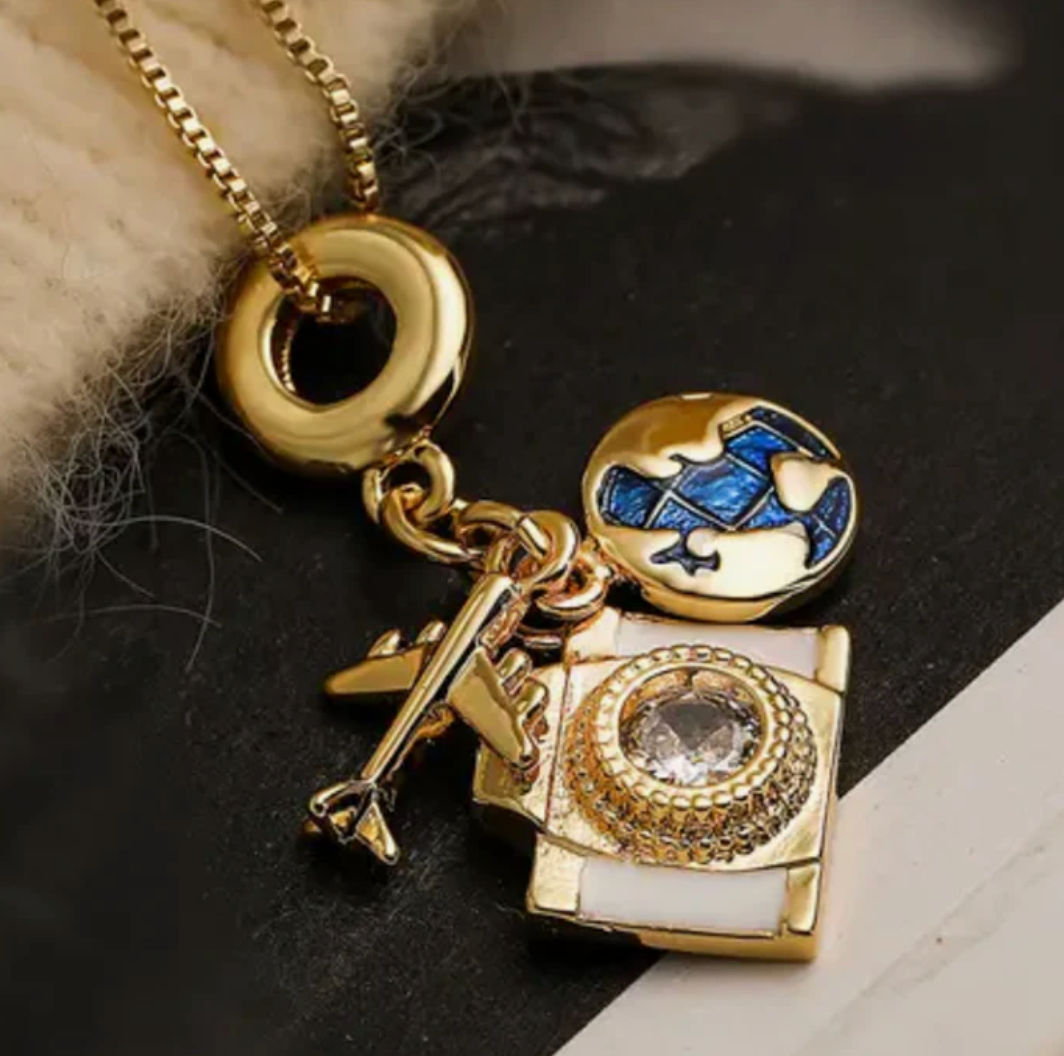 Charm Necklace - Travel Talisman Stainless Steel Necklace