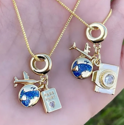 Charm Necklace - Travel Talisman Stainless Steel Necklace