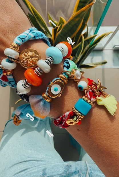 Summer Bandana Scarf Bracelet with Gold & Silver Charms