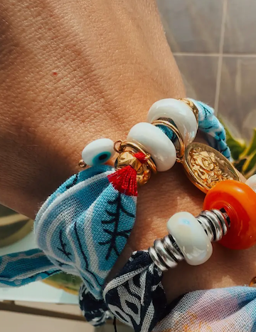 Summer Bandana Scarf Bracelet with Gold & Silver Charms
